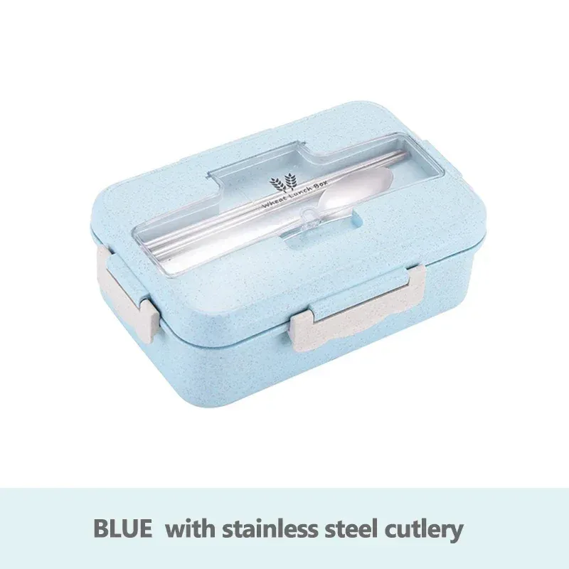 Boîte bento portable en paille de blé avec vaisselle pour enfants, boîte-repas compatible micro-ondes 9