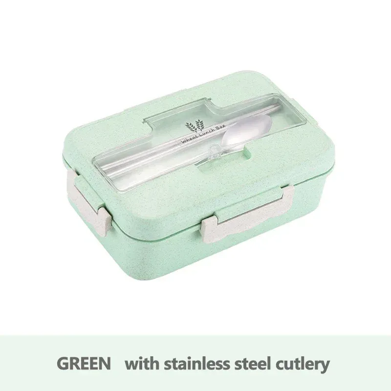 Boîte bento portable en paille de blé avec vaisselle pour enfants, boîte-repas compatible micro-ondes 8