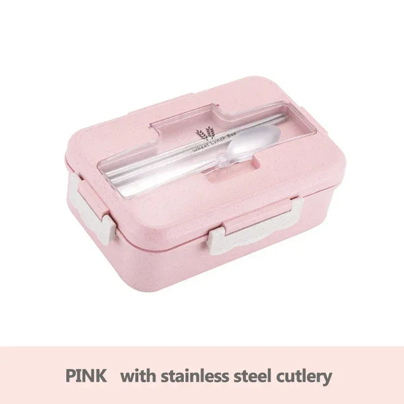 Boîte bento portable en paille de blé avec vaisselle pour enfants, boîte-repas compatible micro-ondes 7