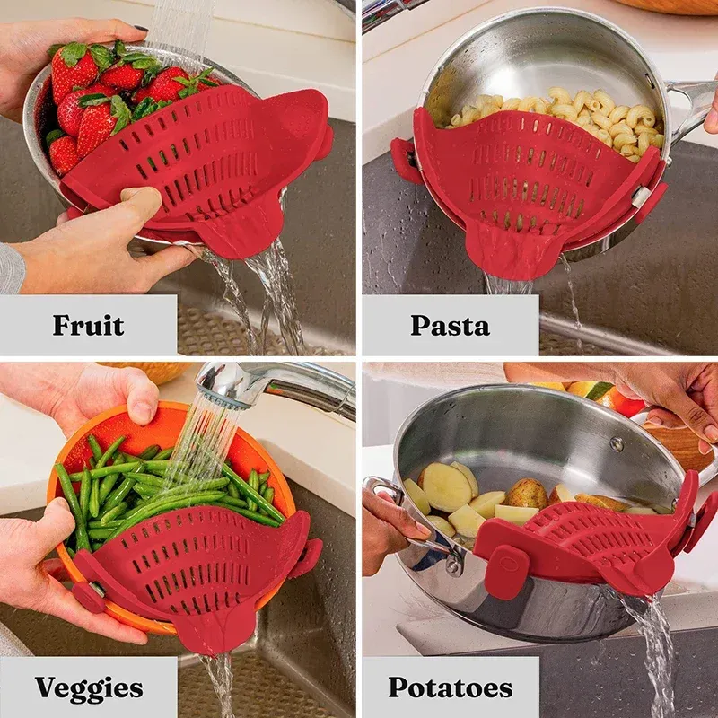 Passoire universelle en silicone à clip, anti-débordement, de qualité alimentaire, pour pâtes, fruits et légumes 4