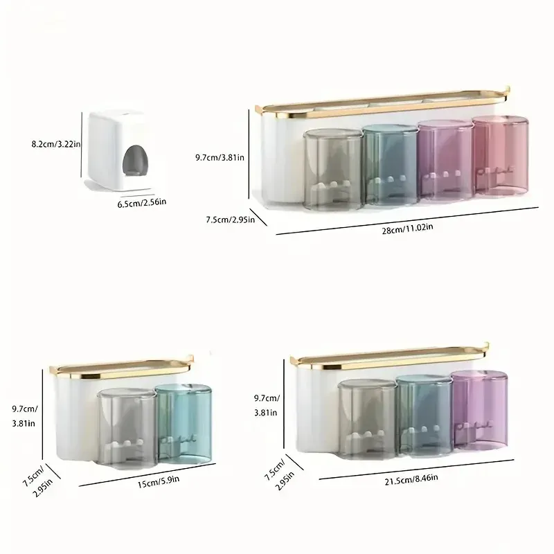 Support mural multifonctionnel pour brosses à dents et gobelets, avec distributeur de dentifrice et de bain de bouche (lot de 1) 6