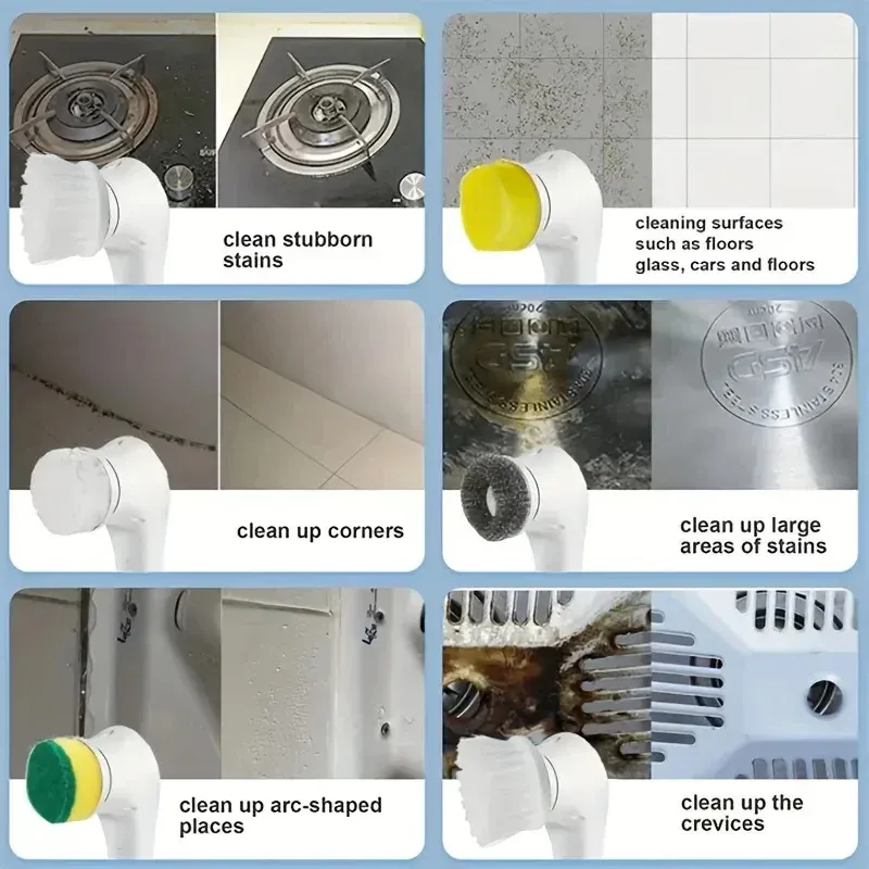 Brosse électrique multifonction 5 en 1 pour toilettes et ustensiles de cuisine 5