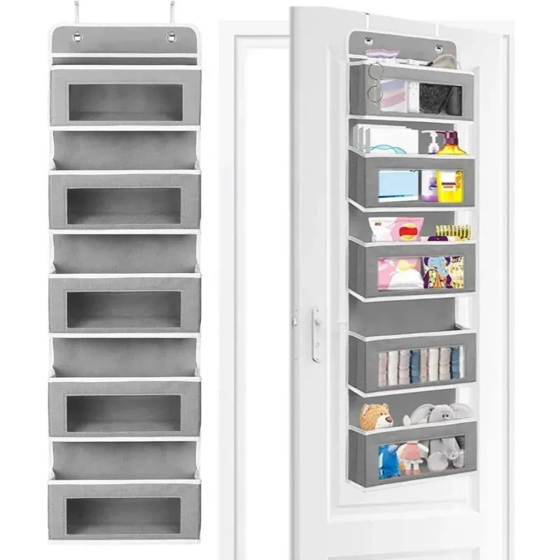 Organisateur de rangement suspendu à 5 étagères et 5 grandes poches pour porte, anti-basculement, pour chambre et salle de bain