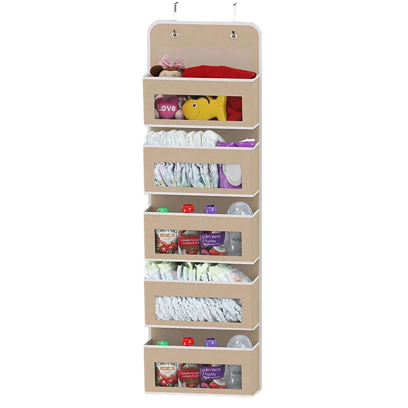 Organisateur de rangement suspendu à 5 étagères et 5 grandes poches pour porte, anti-basculement, pour chambre et salle de bain 8