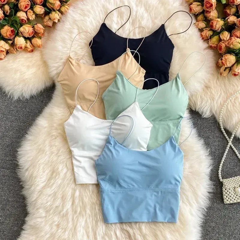 Camisole unie pour femme en soie glacée, sans couture - Image 1