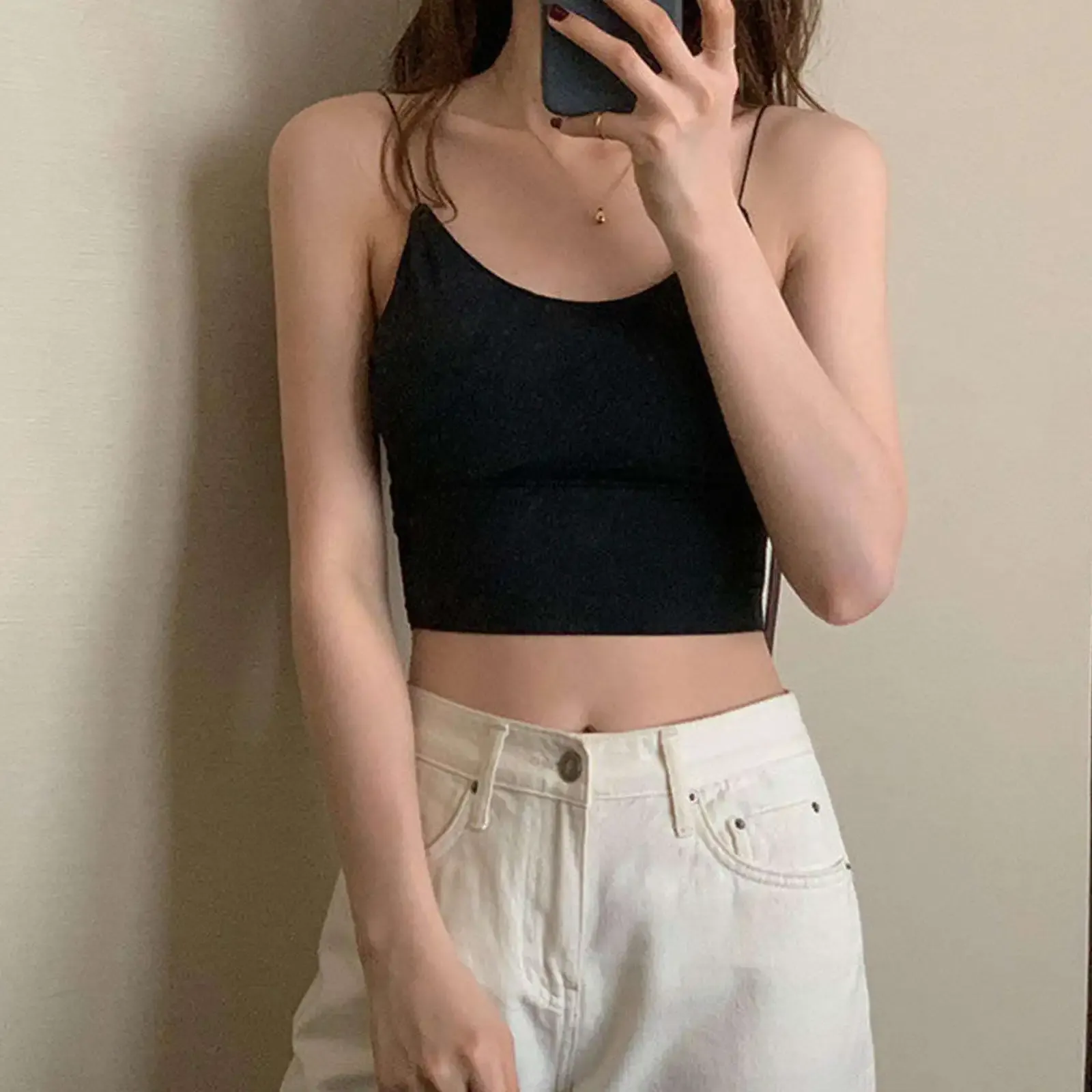 Camisole unie pour femme en soie glacée, sans couture 3