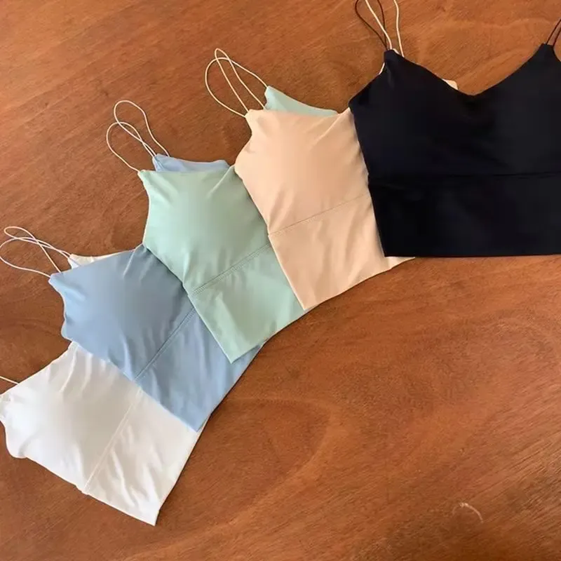 Camisole unie pour femme en soie glacée, sans couture 6