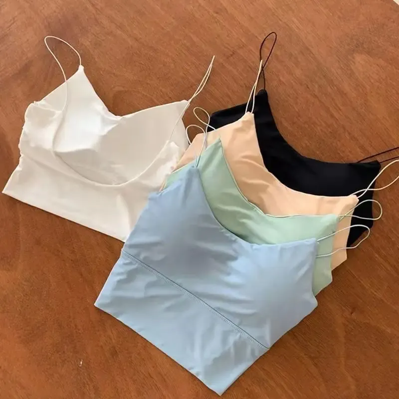 Camisole unie pour femme en soie glacée, sans couture 5