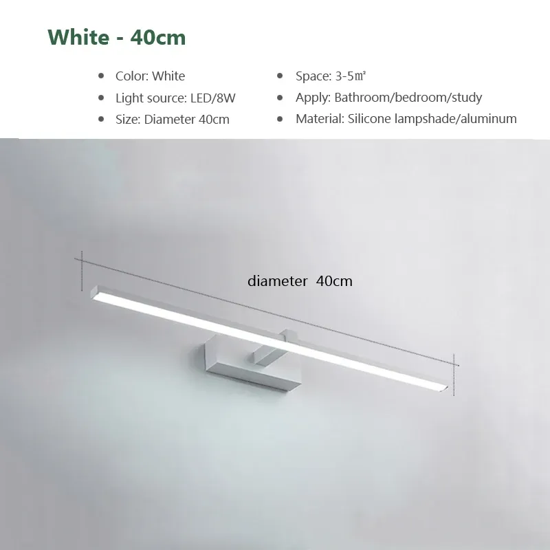 Applique murale LED moderne pour salle de bain, luminaire mural trois couleurs, lampe de miroir en aluminium, éclairage de maquillage 12