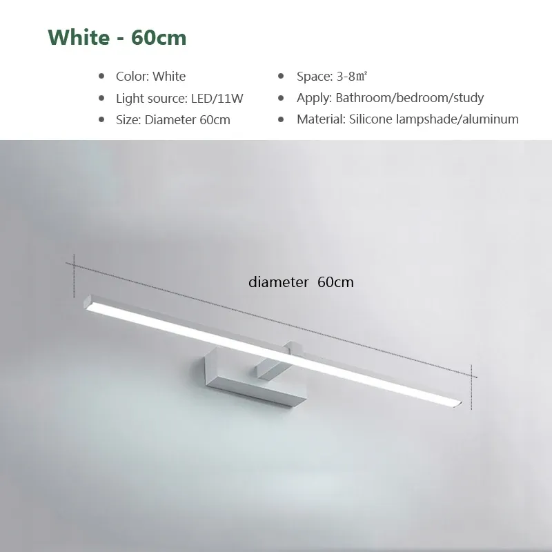 Applique murale LED moderne pour salle de bain, luminaire mural trois couleurs, lampe de miroir en aluminium, éclairage de maquillage 11