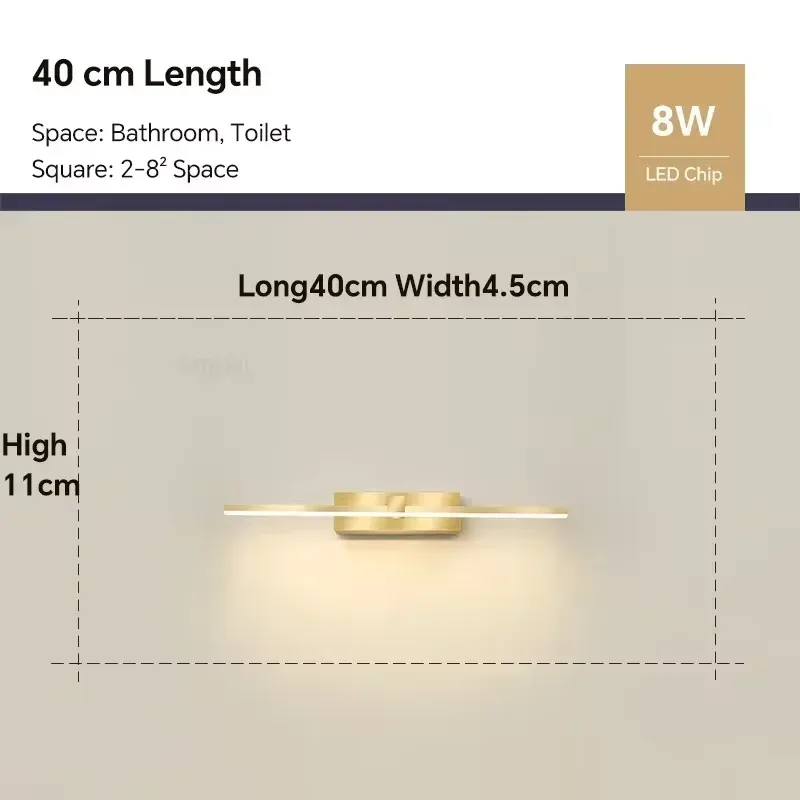 Applique murale LED moderne pour salle de bain, luminaire mural trois couleurs, lampe de miroir en aluminium, éclairage de maquillage 10