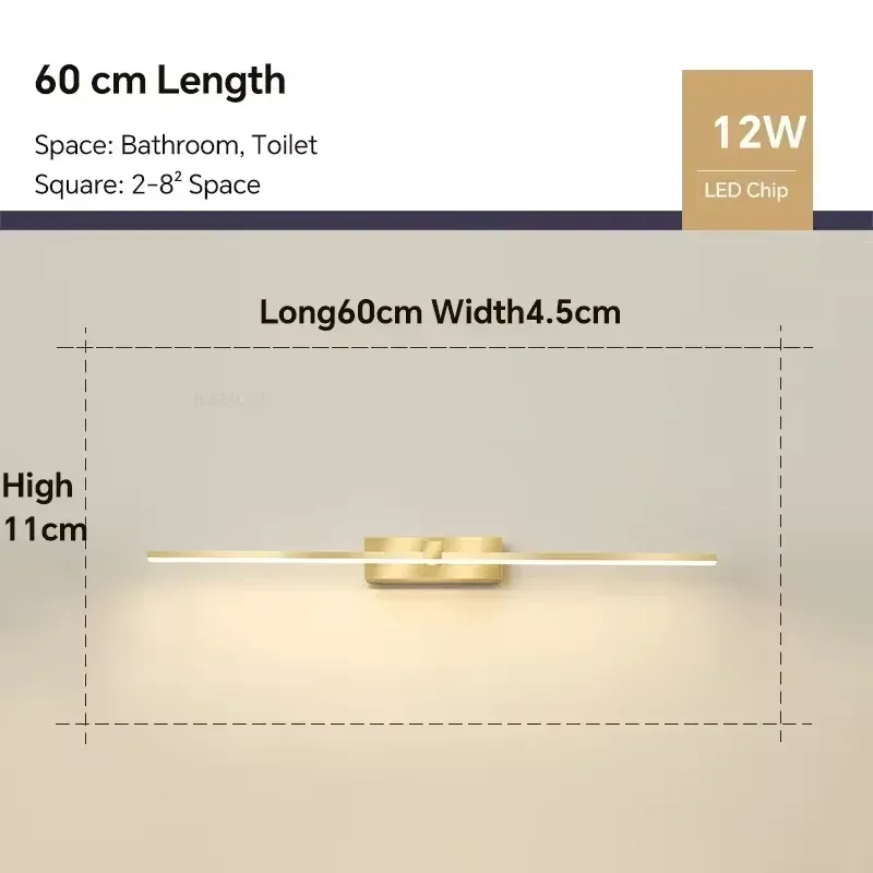 Applique murale LED moderne pour salle de bain, luminaire mural trois couleurs, lampe de miroir en aluminium, éclairage de maquillage 9