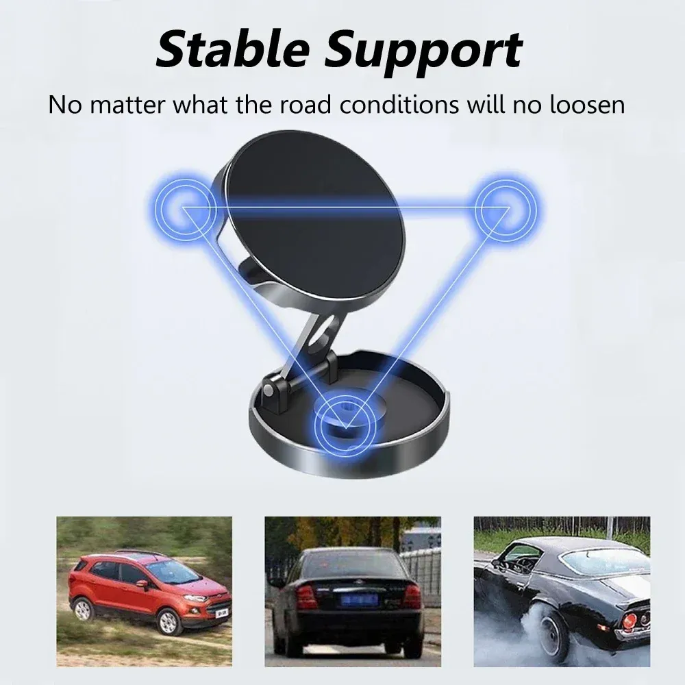 Support magnétique pliable à 720° pour téléphone portable de voiture, support universel rond 5