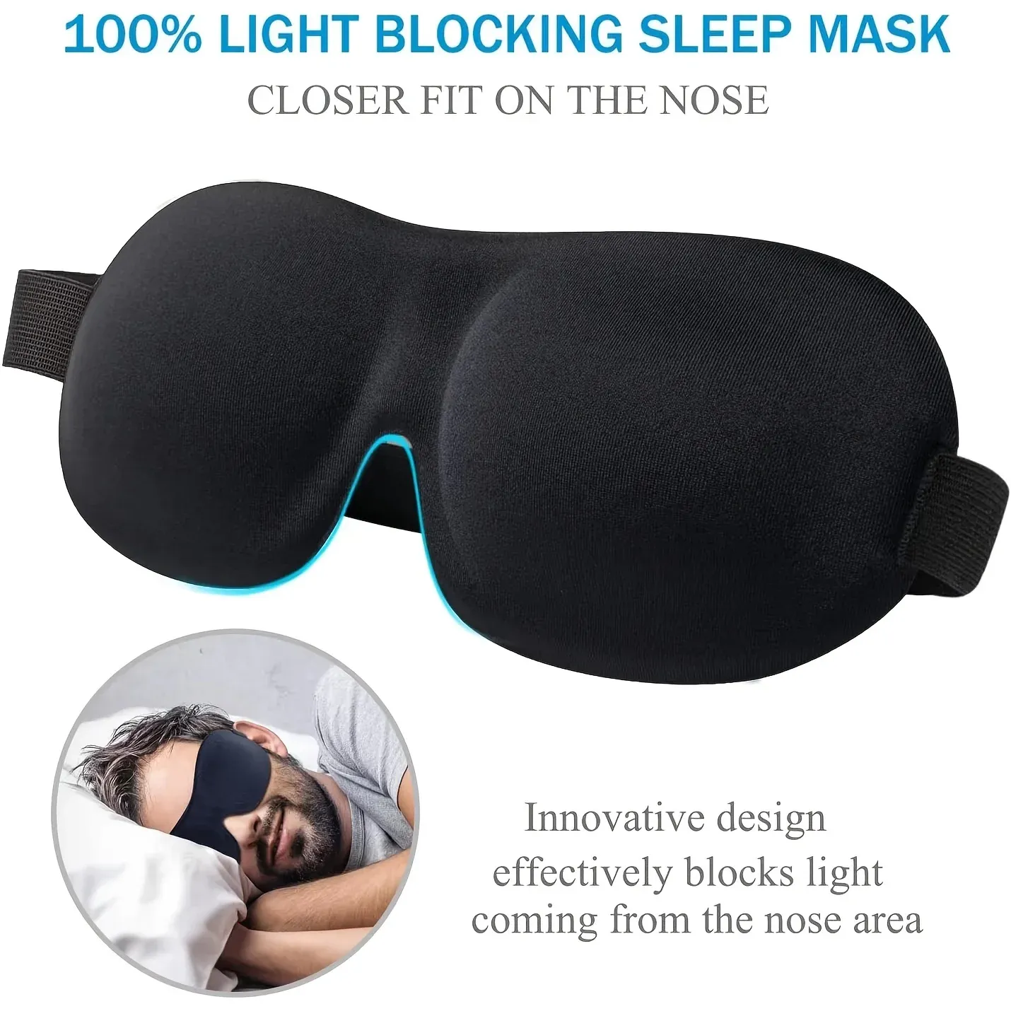 Masque de sommeil 3D profilé, occultant, en matière ultra-douce et respirante, pour le repos et les voyages 5