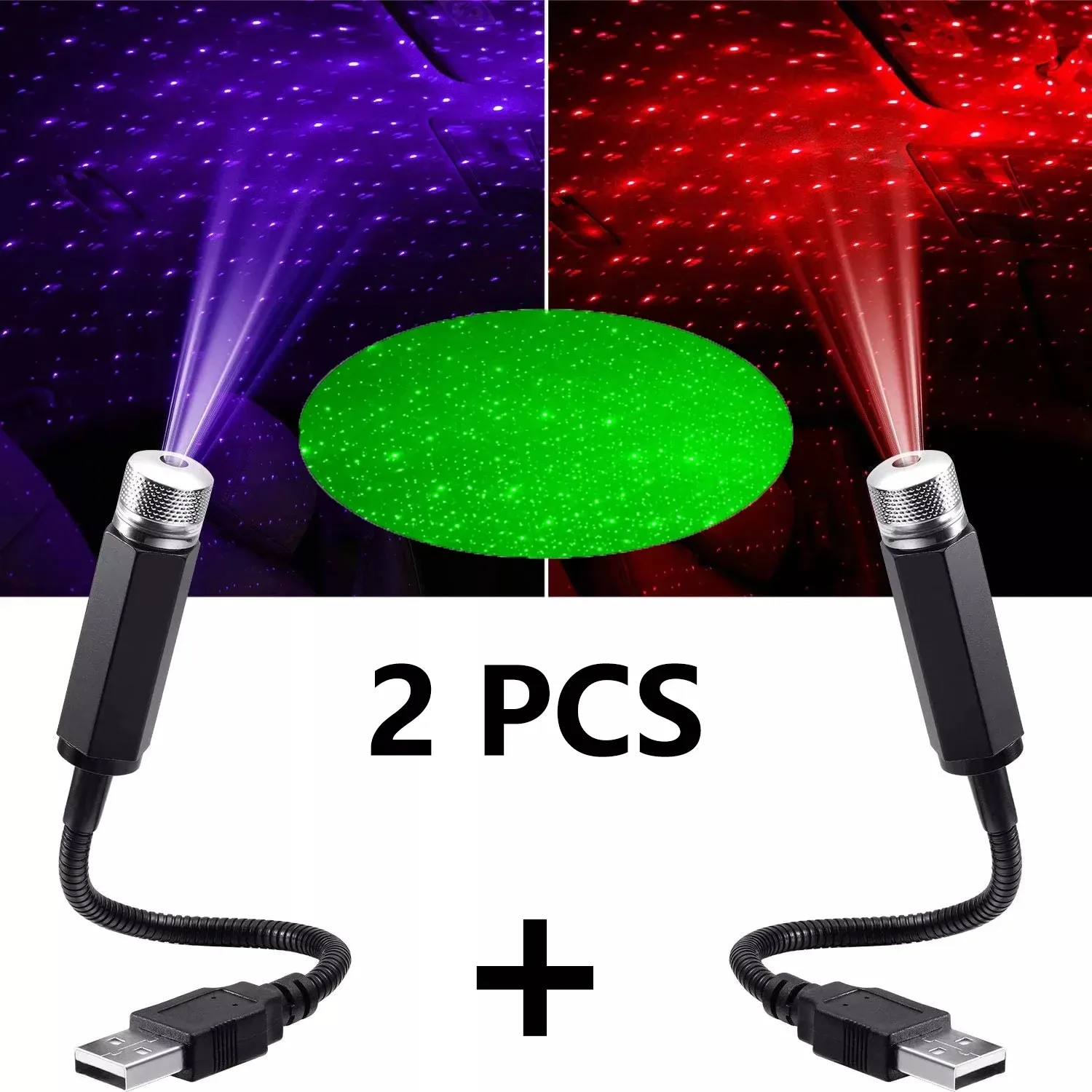 Veilleuse LED ciel étoilé romantique (lot de 2) : projecteur galaxie alimenté par USB 5V, idéal pour voiture, chambre et plafond, prêt à l'emploi