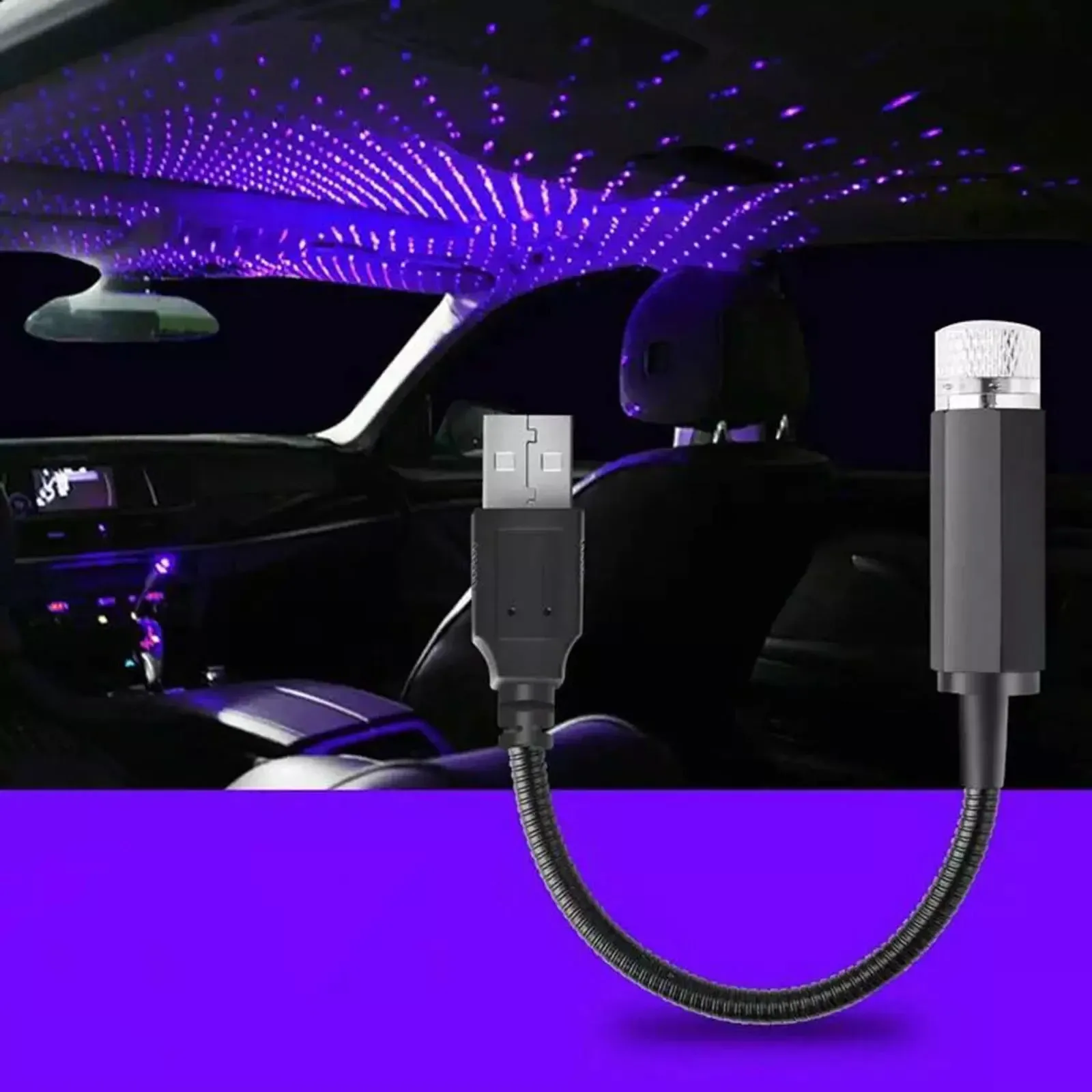 Veilleuse LED ciel étoilé romantique (lot de 2) : projecteur galaxie alimenté par USB 5V, idéal pour voiture, chambre et plafond, prêt à l'emploi 3
