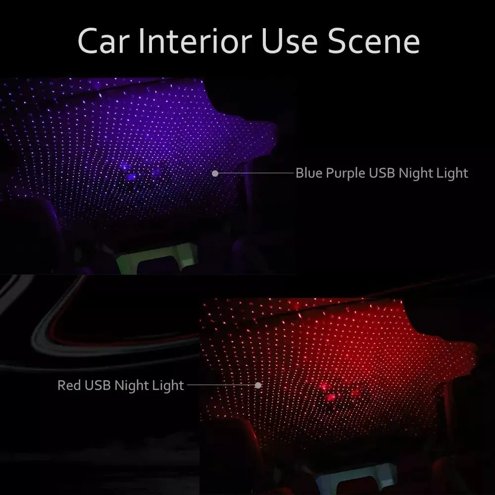 Veilleuse LED ciel étoilé romantique (lot de 2) : projecteur galaxie alimenté par USB 5V, idéal pour voiture, chambre et plafond, prêt à l'emploi 6