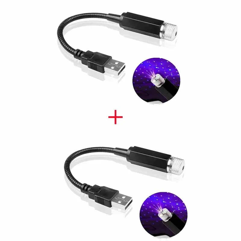 Veilleuse LED ciel étoilé romantique (lot de 2) : projecteur galaxie alimenté par USB 5V, idéal pour voiture, chambre et plafond, prêt à l'emploi 16