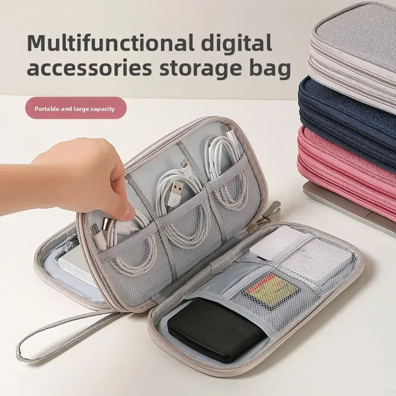 Sac de rangement double couche pour câbles de voyage, étui portable et étanche pour accessoires électroniques 3