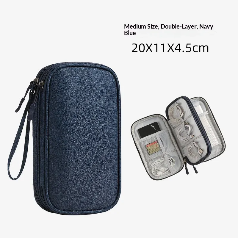 Sac de rangement double couche pour câbles de voyage, étui portable et étanche pour accessoires électroniques 10