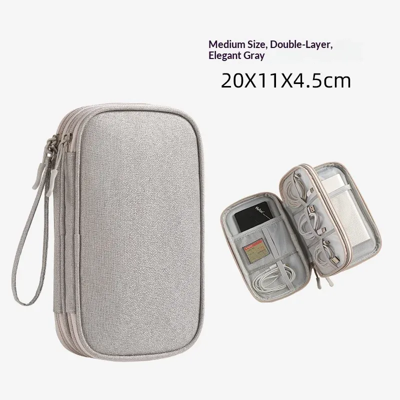 Sac de rangement double couche pour câbles de voyage, étui portable et étanche pour accessoires électroniques 11