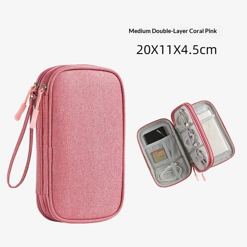 Sac de rangement double couche pour câbles de voyage, étui portable et étanche pour accessoires électroniques 8