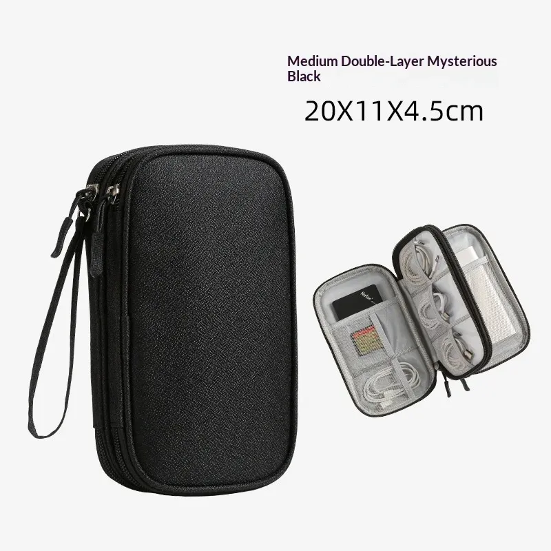 Sac de rangement double couche pour câbles de voyage, étui portable et étanche pour accessoires électroniques 9