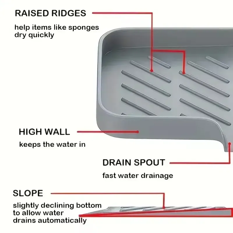 Nouveau tapis de robinet en silicone, plateau d'évier de cuisine, distributeur de savon, éponge, tampon de vidange, tapis anti-éclaboussures, plateau de rangement pour comptoir 3