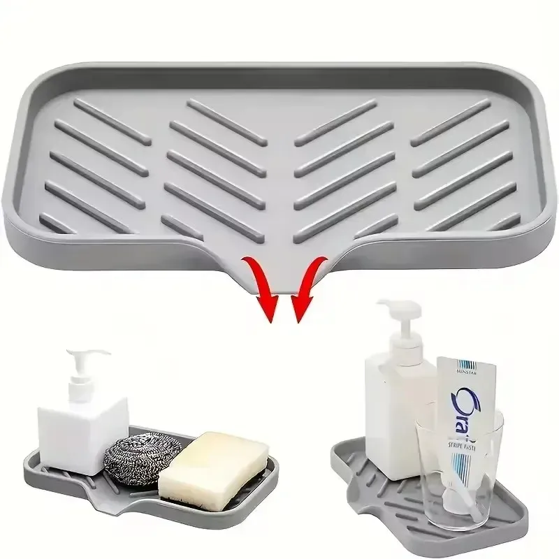 Nouveau tapis de robinet en silicone, plateau d'évier de cuisine, distributeur de savon, éponge, tampon de vidange, tapis anti-éclaboussures, plateau de rangement pour comptoir - Image 1