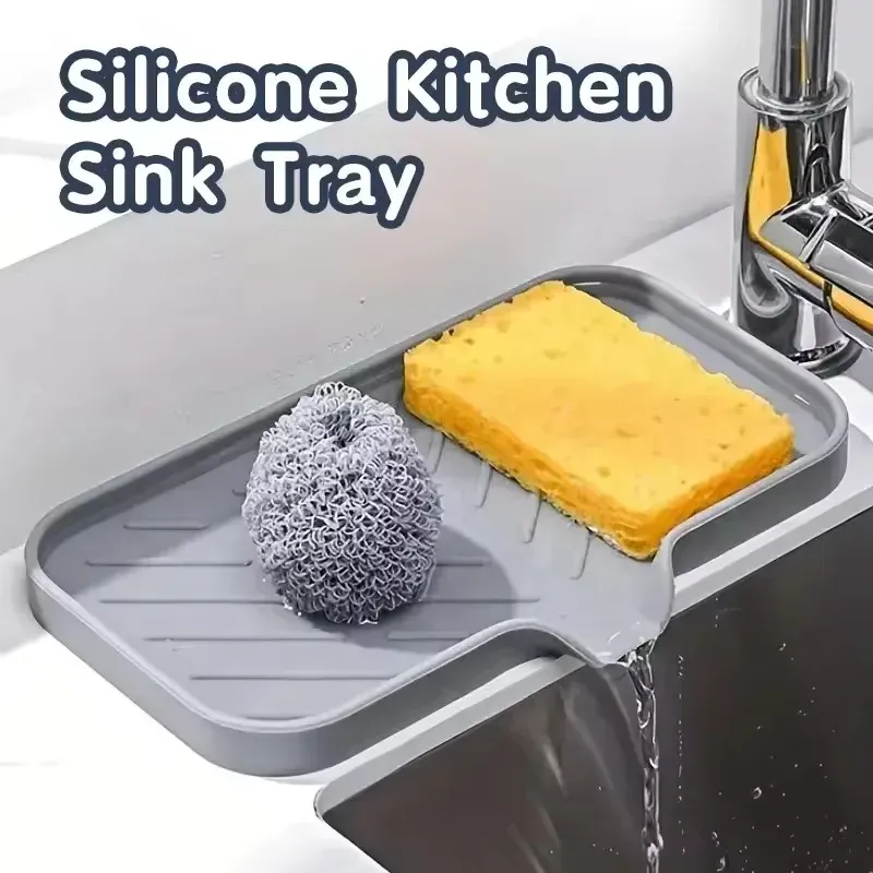 Nouveau tapis de robinet en silicone, plateau d'évier de cuisine, distributeur de savon, éponge, tampon de vidange, tapis anti-éclaboussures, plateau de rangement pour comptoir 2