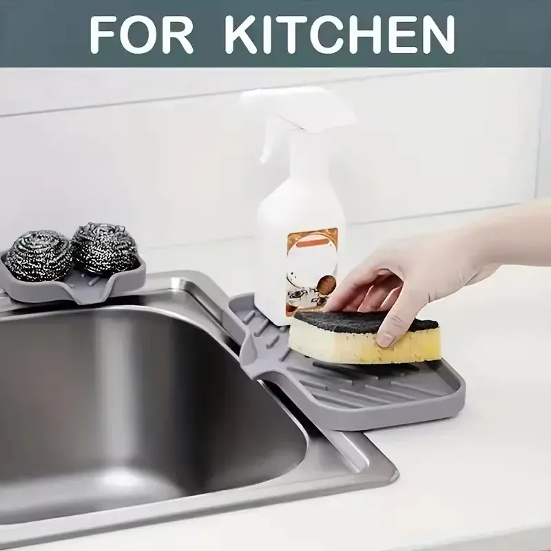 Nouveau tapis de robinet en silicone, plateau d'évier de cuisine, distributeur de savon, éponge, tampon de vidange, tapis anti-éclaboussures, plateau de rangement pour comptoir 5