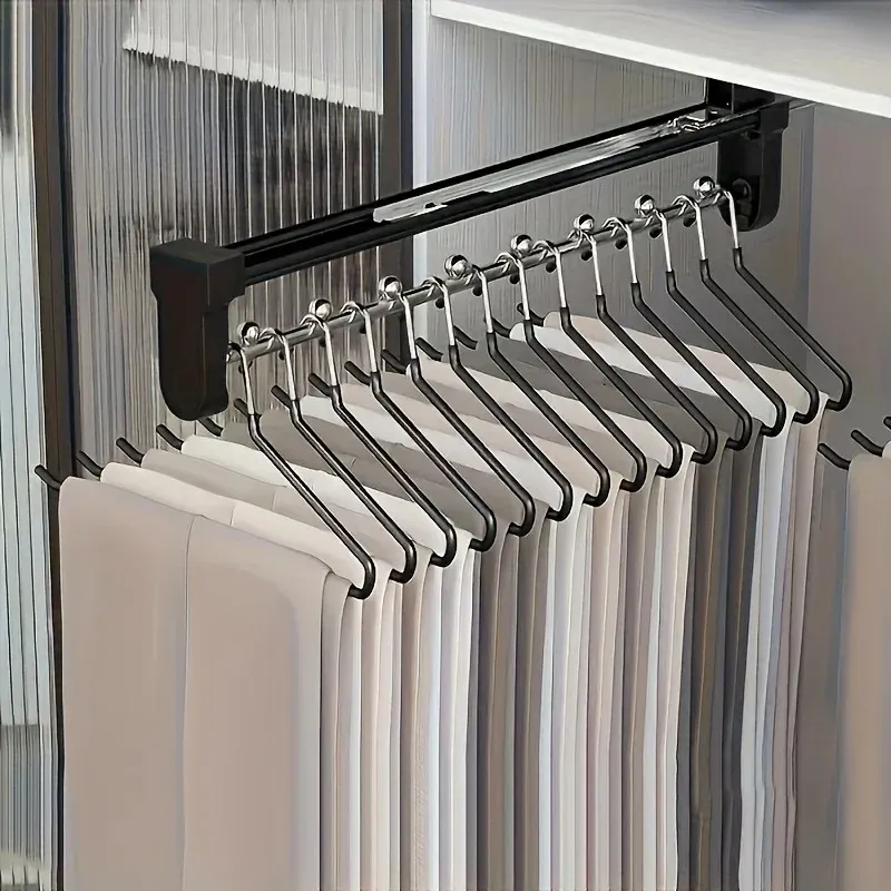 Tringle de rangement coulissante réglable et pliable en métal pour vêtements, organisateur gain de place pour armoires 2