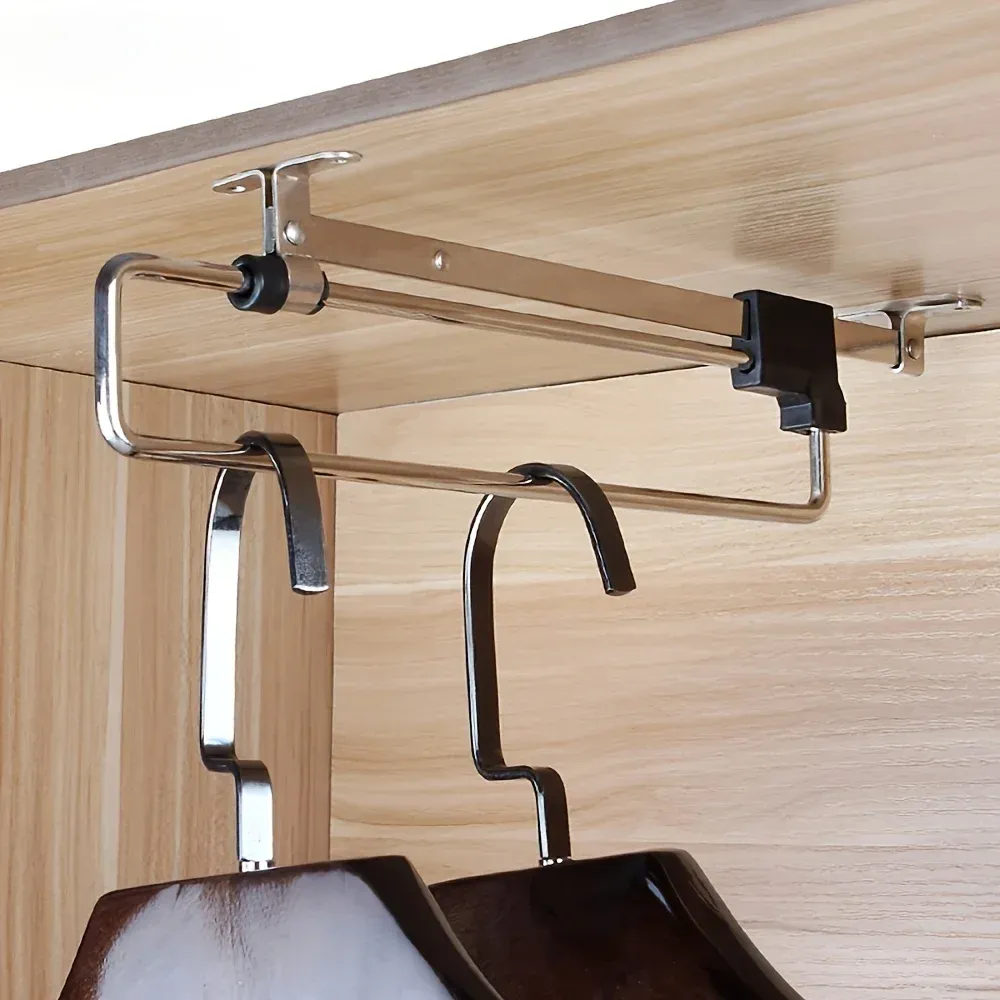 Tringle de rangement coulissante réglable et pliable en métal pour vêtements, organisateur gain de place pour armoires 3
