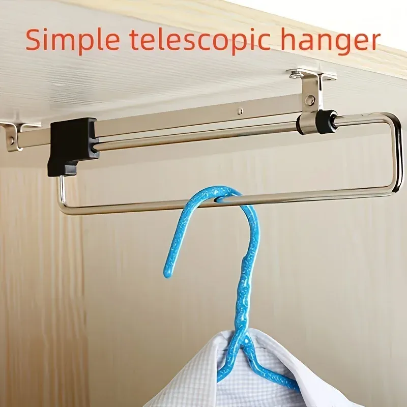 Tringle de rangement coulissante réglable et pliable en métal pour vêtements, organisateur gain de place pour armoires 4