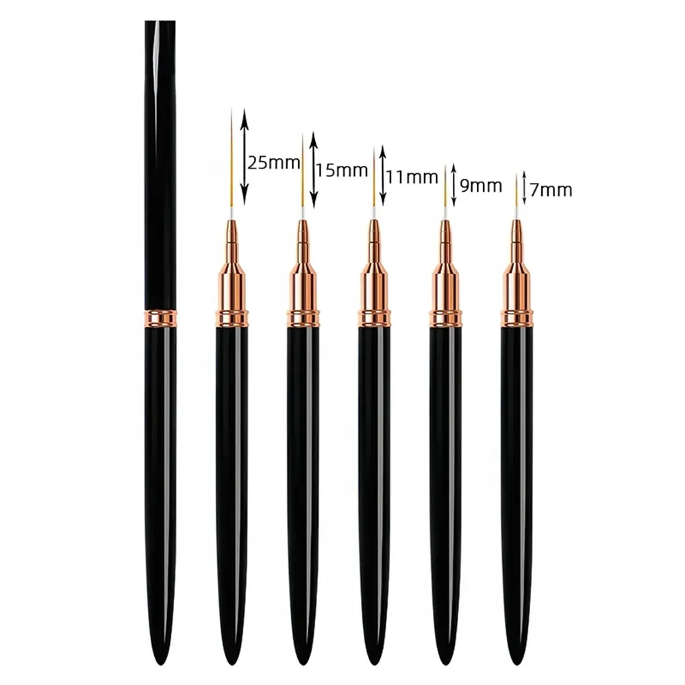 Ensemble de 5 stylos pinceaux pour nail art, pour lignes fines et dessin de rayures, usage professionnel 2