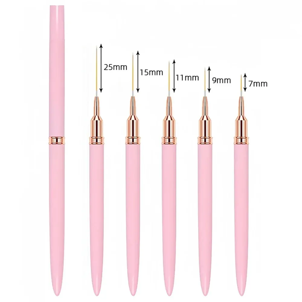 Ensemble de 5 stylos pinceaux pour nail art, pour lignes fines et dessin de rayures, usage professionnel 5