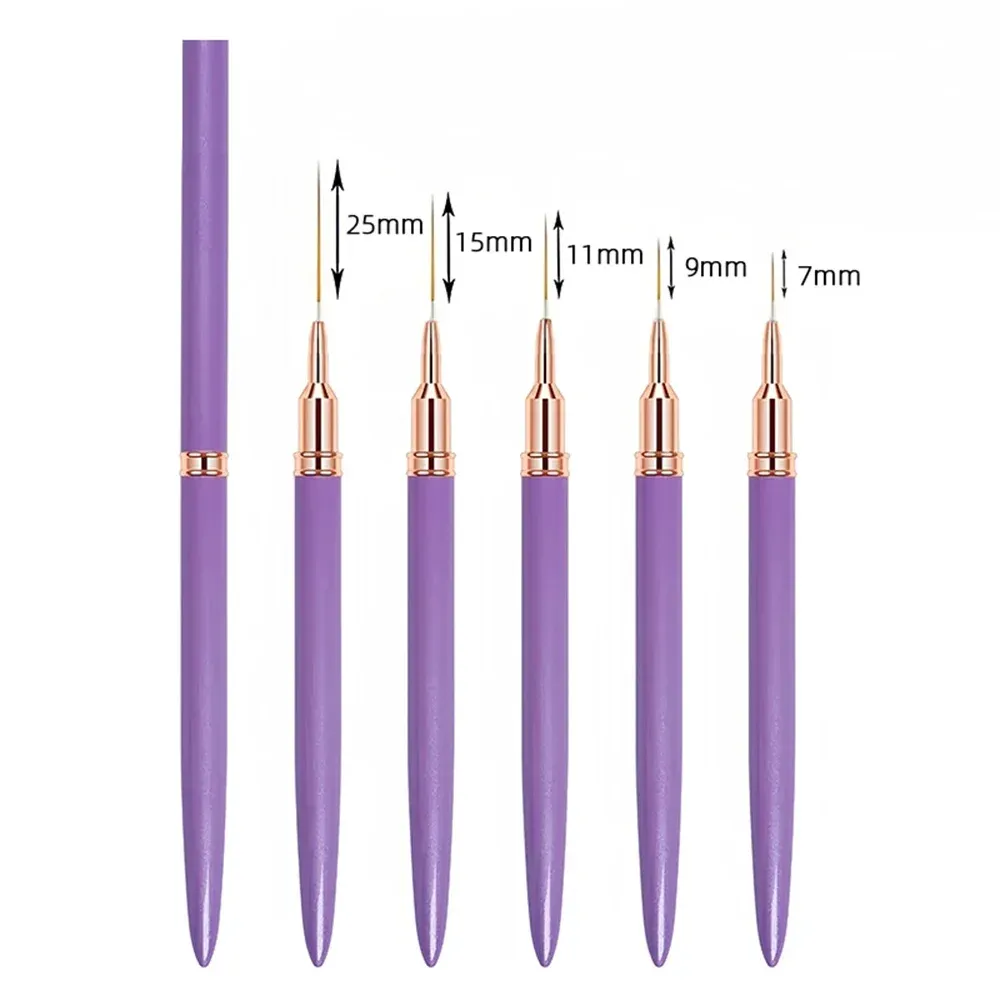 Ensemble de 5 stylos pinceaux pour nail art, pour lignes fines et dessin de rayures, usage professionnel 8
