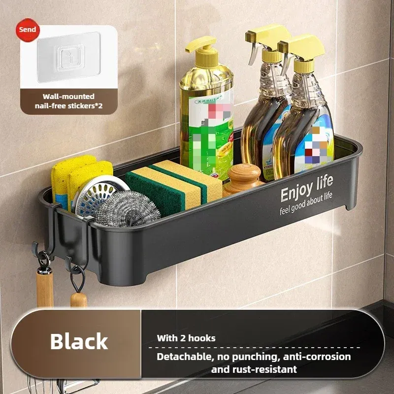 Égouttoir d'évier de cuisine autoégouttant en plastique T1 avec porte-éponge, support pour torchon et panier filtrant 8