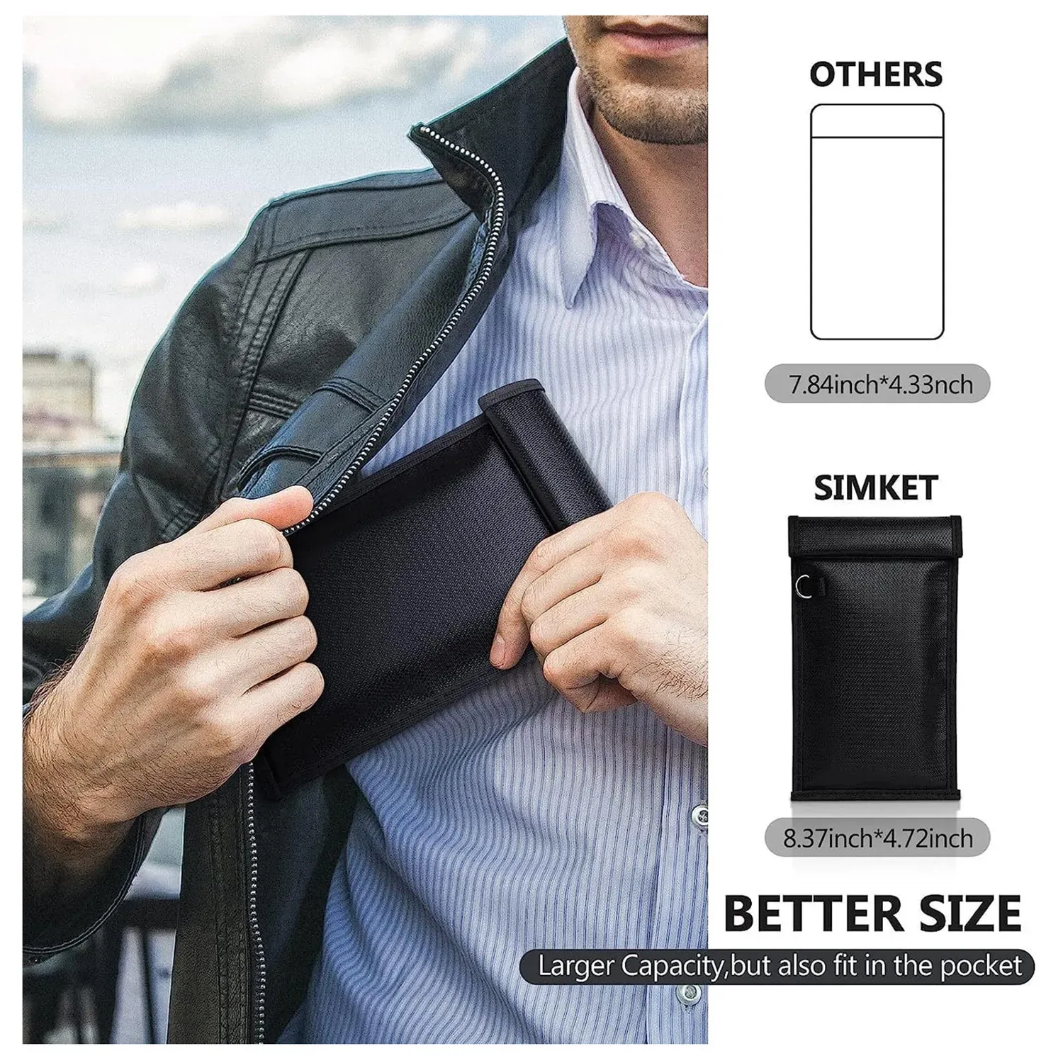 Sac bloqueur de signal pour clés de voiture, pochette RFID étanche et ignifugée, sac de Faraday pour clés de voiture, portefeuille et téléphone, protection antivol 3