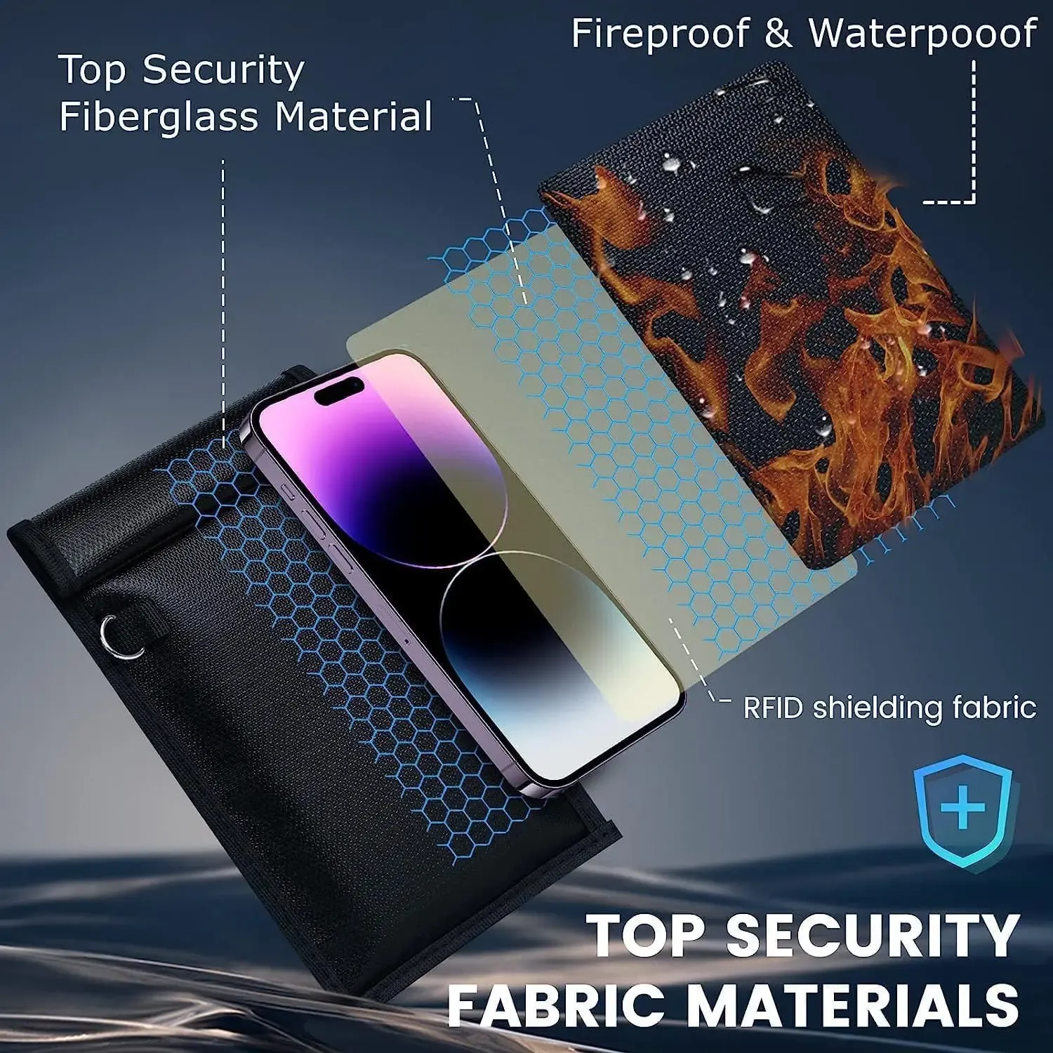 Sac bloqueur de signal pour clés de voiture, pochette RFID étanche et ignifugée, sac de Faraday pour clés de voiture, portefeuille et téléphone, protection antivol 2