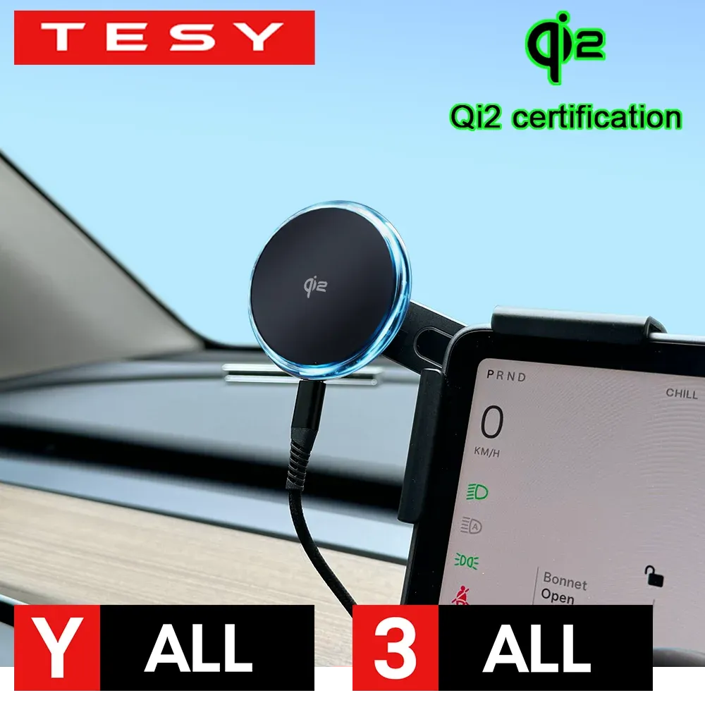 Chargeur sans fil magnétique Qi2 15 W/25 W avec support pour téléphone, fixation sur écran, compatible MagSafe, pour Tesla Model YL, Model Y, Juniper 3 et Highland
