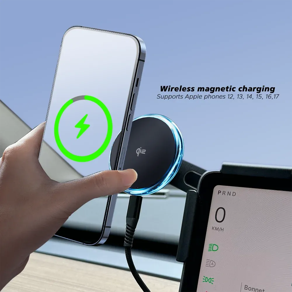 Chargeur sans fil magnétique Qi2 15 W/25 W avec support pour téléphone, fixation sur écran, compatible MagSafe, pour Tesla Model YL, Model Y, Juniper 3 et Highland 3