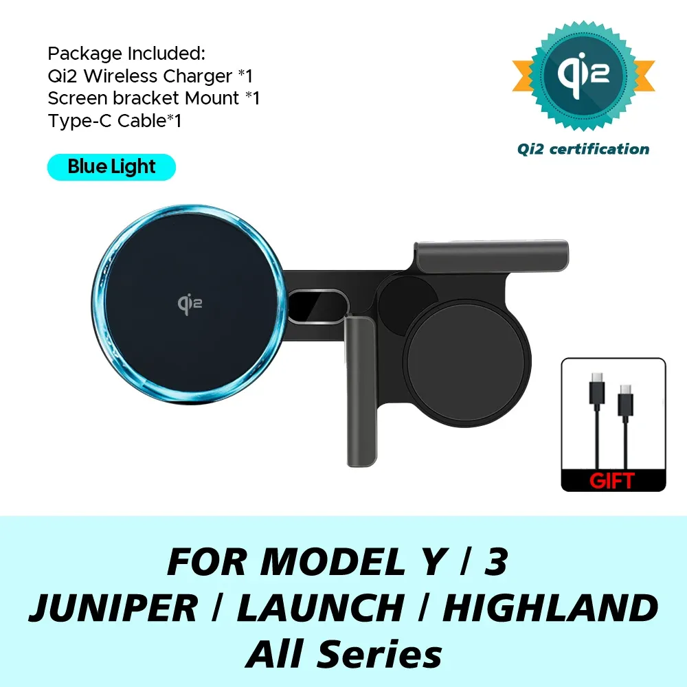 Chargeur sans fil magnétique Qi2 15 W/25 W avec support pour téléphone, fixation sur écran, compatible MagSafe, pour Tesla Model YL, Model Y, Juniper 3 et Highland 6