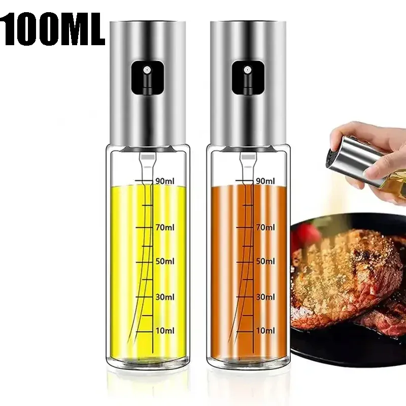Bouteille pulvérisatrice d'huile d'olive en acier inoxydable, ustensile de cuisine portable pour la cuisson, salades et barbecue, vaporisateur en verre, 100 ml