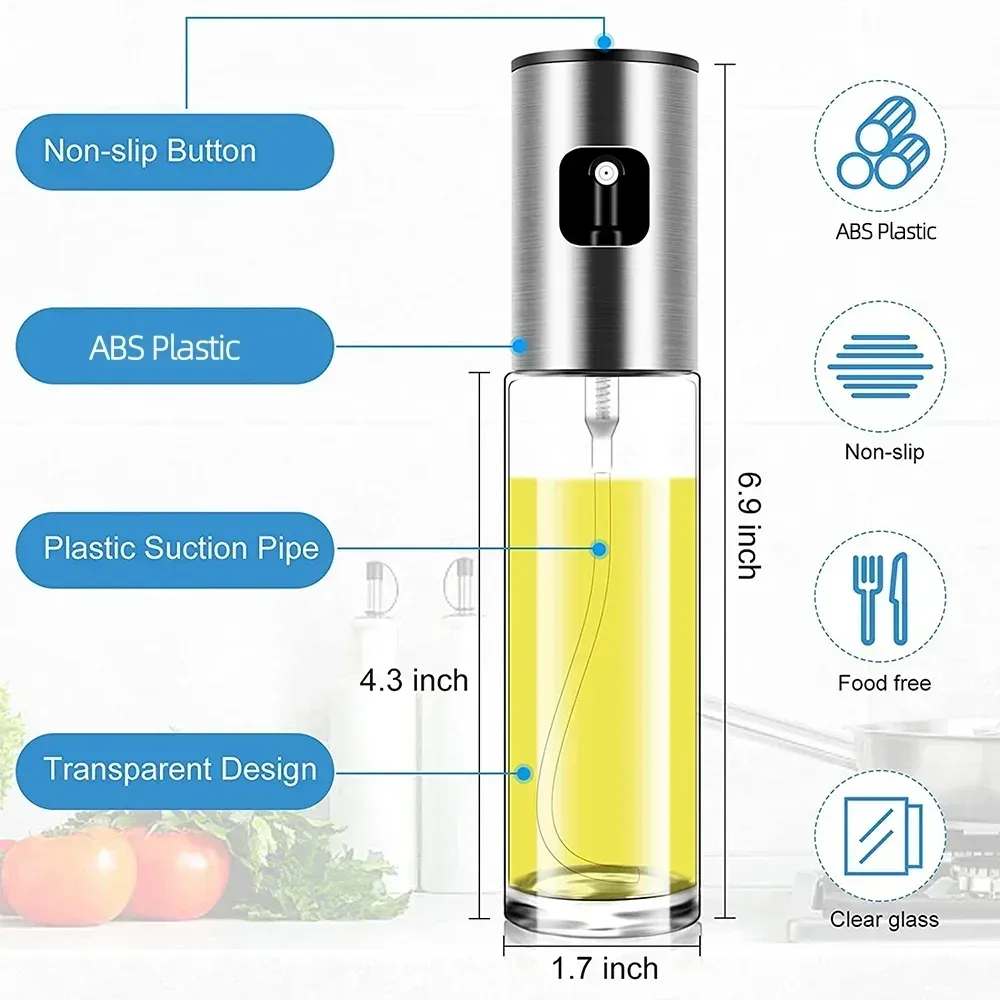 Bouteille pulvérisatrice d'huile d'olive en acier inoxydable, ustensile de cuisine portable pour la cuisson, salades et barbecue, vaporisateur en verre, 100 ml 5