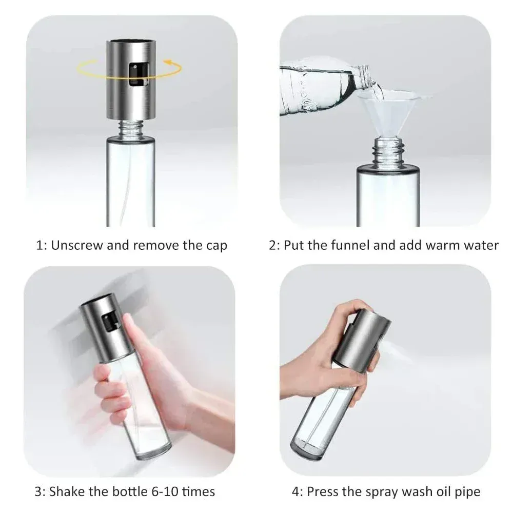 Bouteille pulvérisatrice d'huile d'olive en acier inoxydable, ustensile de cuisine portable pour la cuisson, salades et barbecue, vaporisateur en verre, 100 ml 6