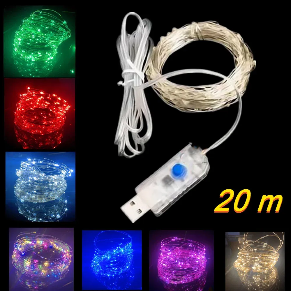 Guirlande lumineuse LED à fil argenté alimentée par USB, étanche pour extérieur - Image 1