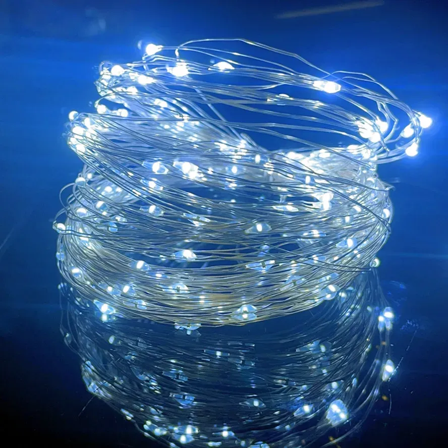 Guirlande lumineuse LED à fil argenté alimentée par USB, étanche pour extérieur 7