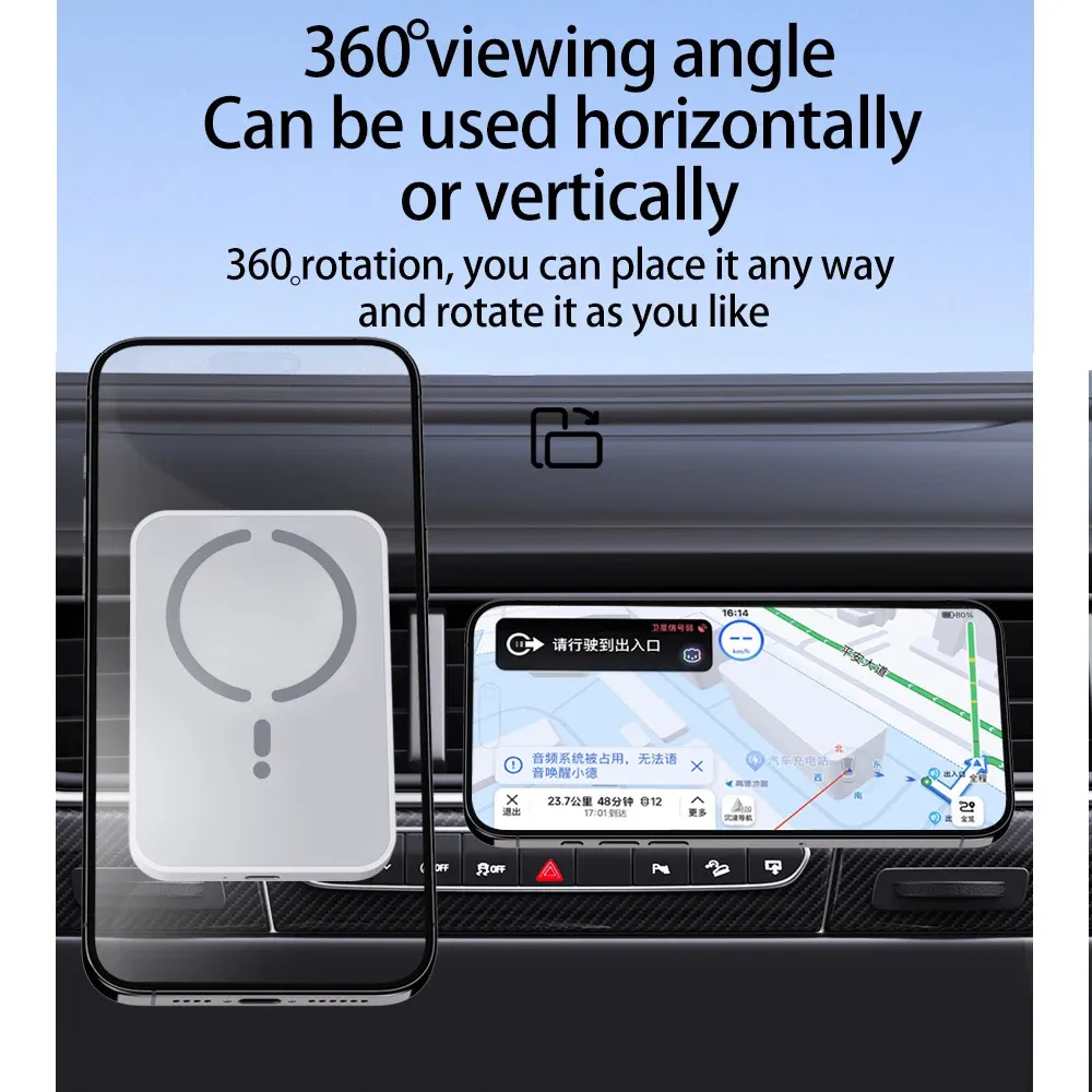 Support magnétique sans fil pour voiture à fixation sur grille d'aération, compatible iPhone 13 à 17 et Samsung Galaxy S25 et S26, avec charge rapide 5