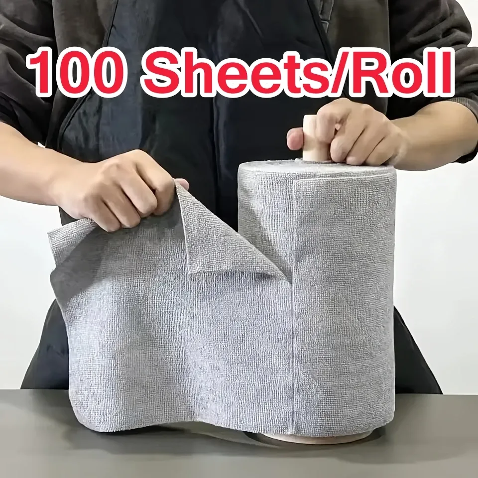 Chiffon microfibre réutilisable double face pour la vaisselle et les ustensiles de cuisine, 100/20 feuilles par rouleau - Image 1
